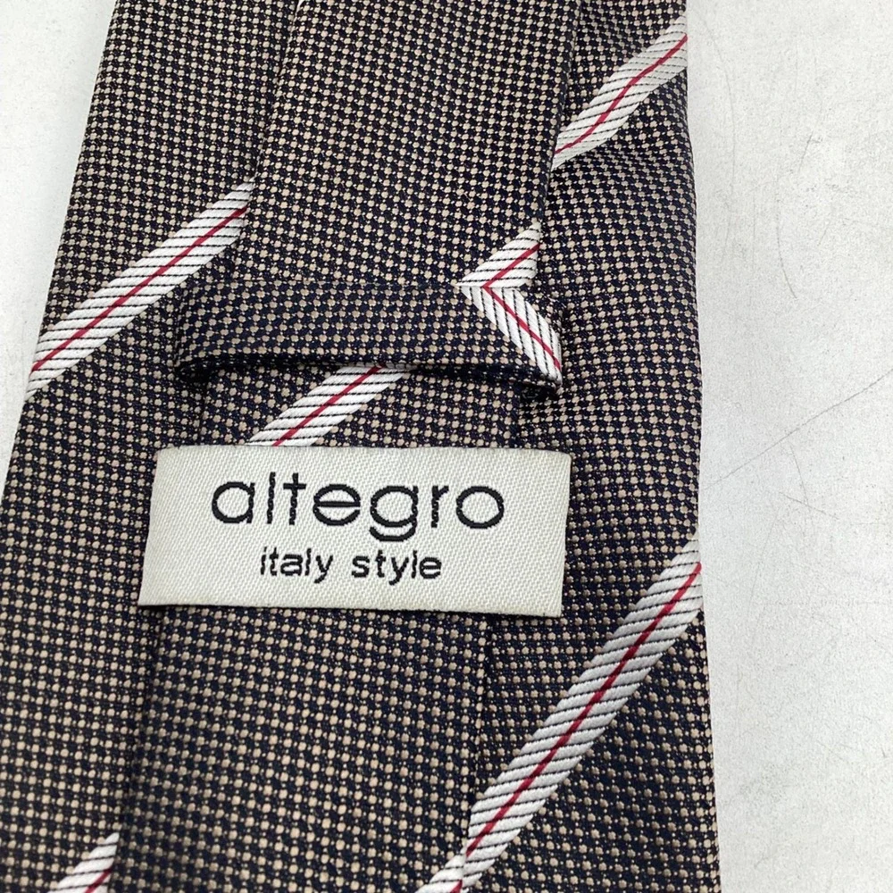 Altegro Italy Style Mens Silk Tie‎ Brown Red White Striped Pattern Necktie